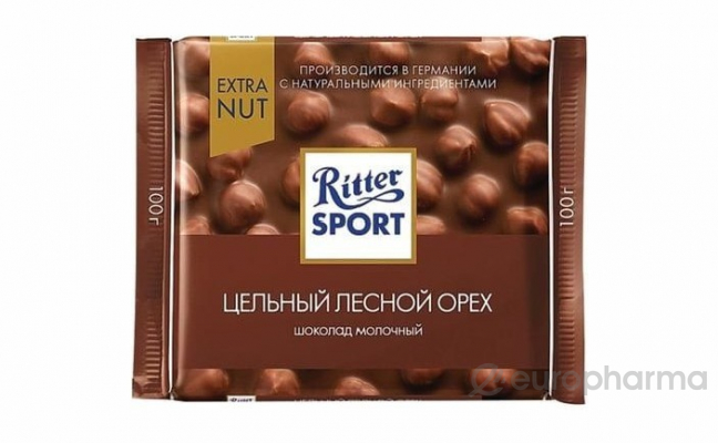 Ritter Sport EXTRA NUT "ЦЕЛЬНЫЙ ЛЕСНОЙ ОРЕХ" шоколад молочный 100гр