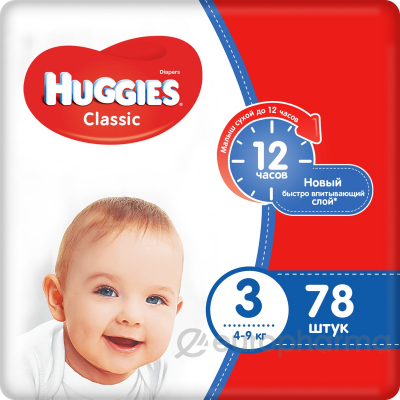 Huggies Подгузники классик мега3 (4-9кг,)78*1