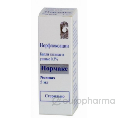Нормакс (норфлоксацин) 0,3%, 5 мл, гл. ушн. капли Нормакс (норфлоксацин) 0,3%, 5 мл, гл. ушн. капли
