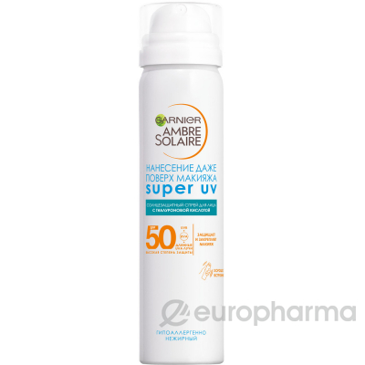 Garnier Солнцезащитный увлажняющий сухой спрей для лица Ambre Solaire Эксперт Защита, гипоаллергенный, SPF 50, 75мл