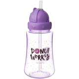 BABY PLANET  ПОИЛЬНИК С СИЛИКОНОВОЙ ТРУБОЧКОЙ И ОТКИДНОЙ КРЫШКОЙ 330мл. Donut worry цвет фиолетовый 8488/3