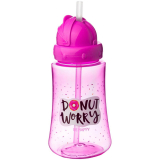 BABY PLANET   ПОИЛЬНИК С СИЛИКОНОВОЙ ТРУБОЧКОЙ И ОТКИДНОЙ КРЫШКОЙ 330мл. Donut worry цвет розовый 8488/2