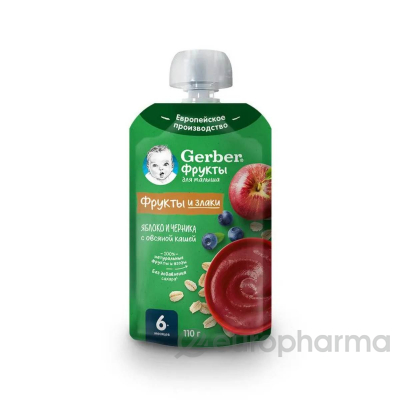 Пюре с кашей Gerber Яблоко Черника 110г