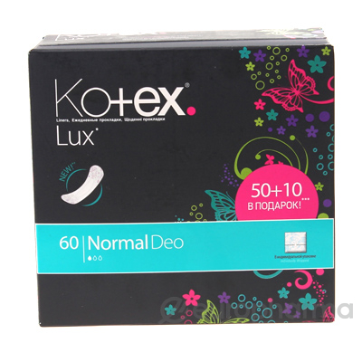 Kotex прокладки ежедневные Люкс Normal Deo (50+10)*16